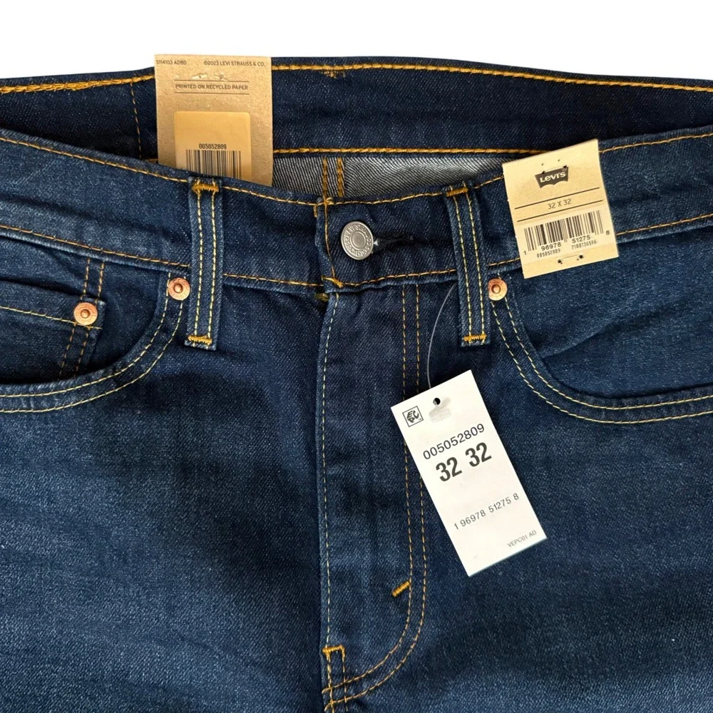 New Levi's 505 Regular Fit Jeans Mens 32x32 Dark Wash Stretch Straight Leg